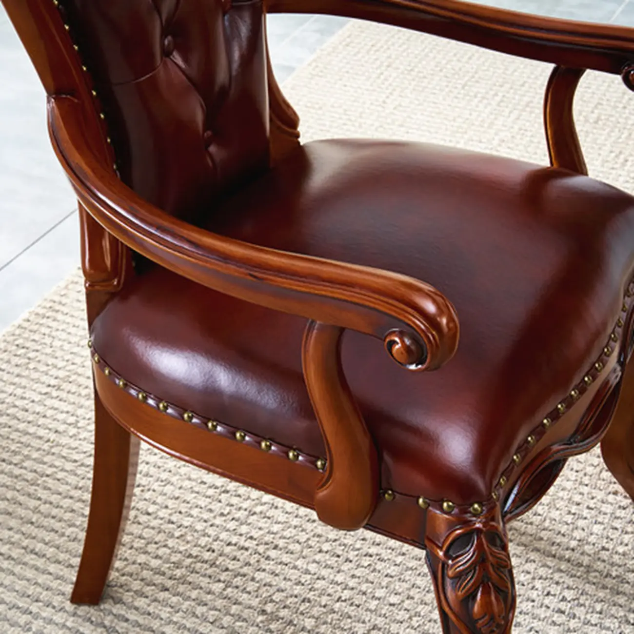 Traditional Brown Wood Leather Upholstered Armless Dining Chair Image - 5 | homeyfad