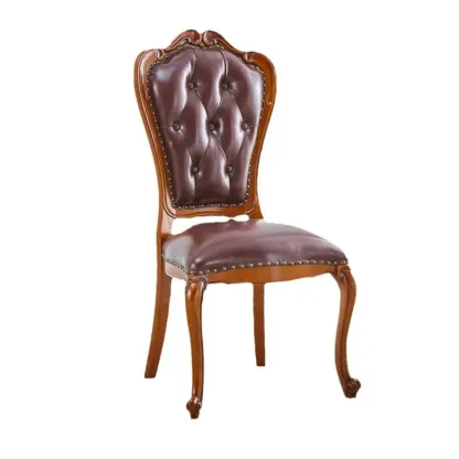 Traditional Brown Wood Leather Upholstered Armless Dining Chair Image - 10