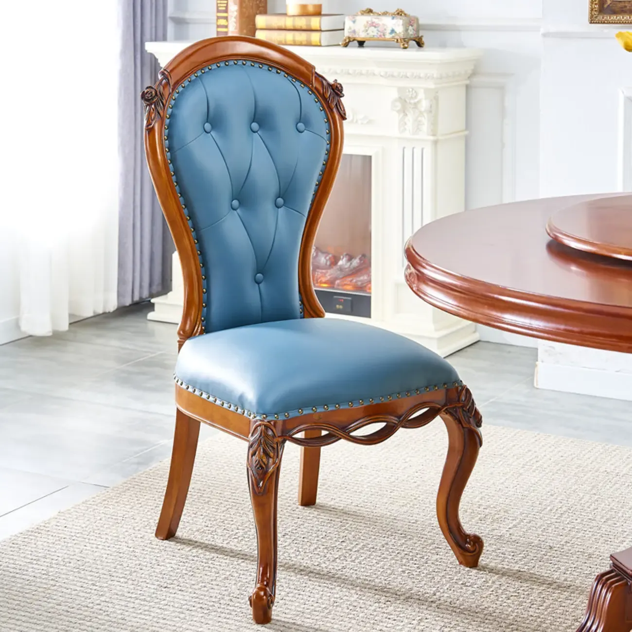 Traditional Brown Wood Leather Upholstered Armless Dining Chair Image - 11
