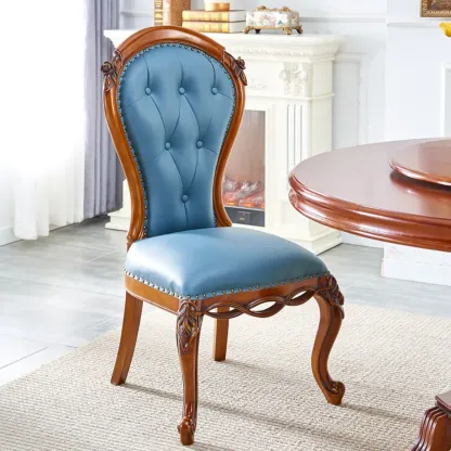 Traditional Brown Wood Leather Upholstered Armless Dining Chair Image - 11