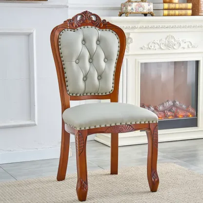 Traditional Brown Wood Leather Upholstered Armless Dining Chair Image - 18