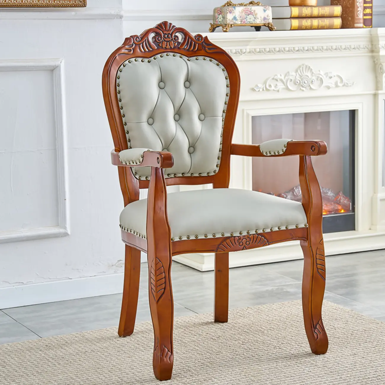 Traditional Brown Wood Leather Upholstered Armless Dining Chair Image - 22 | homeyfad