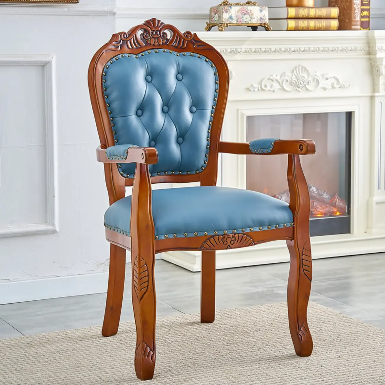 Traditional Brown Wood Leather Upholstered Armless Dining Chair Image - 23