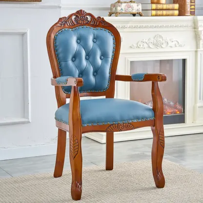 Traditional Brown Wood Leather Upholstered Armless Dining Chair Image - 23