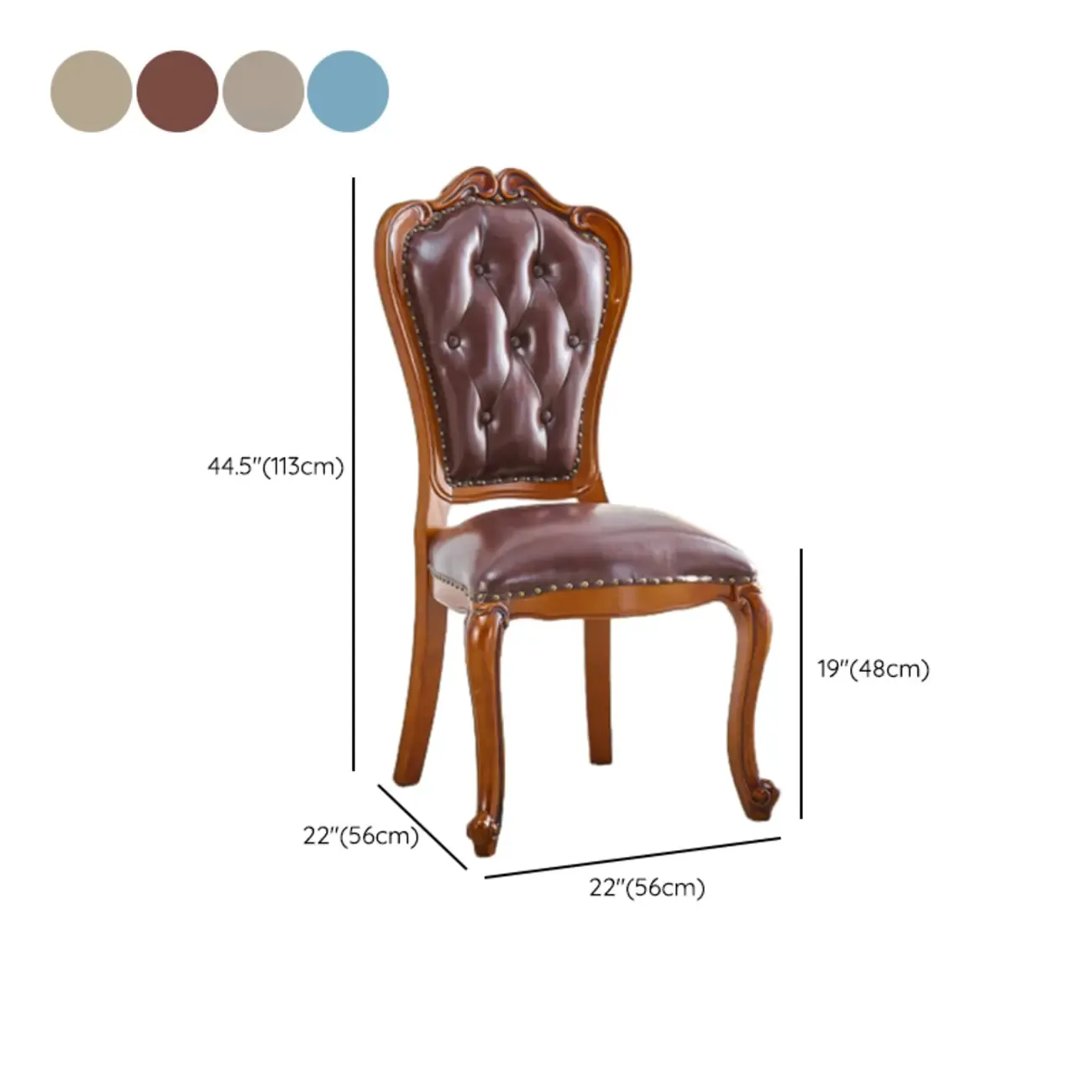 Traditional Brown Wood Leather Upholstered Armless Dining Chair #size