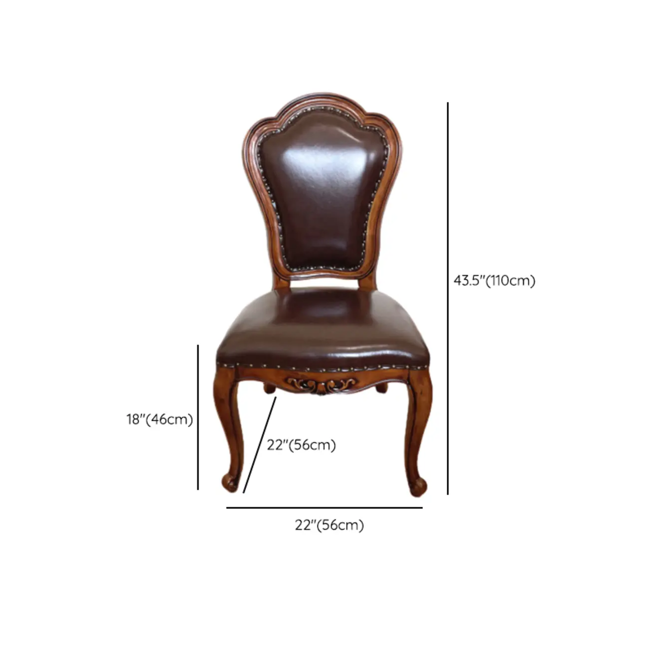 Traditional Brown Wood Leather Upholstered Armless Dining Chair #size