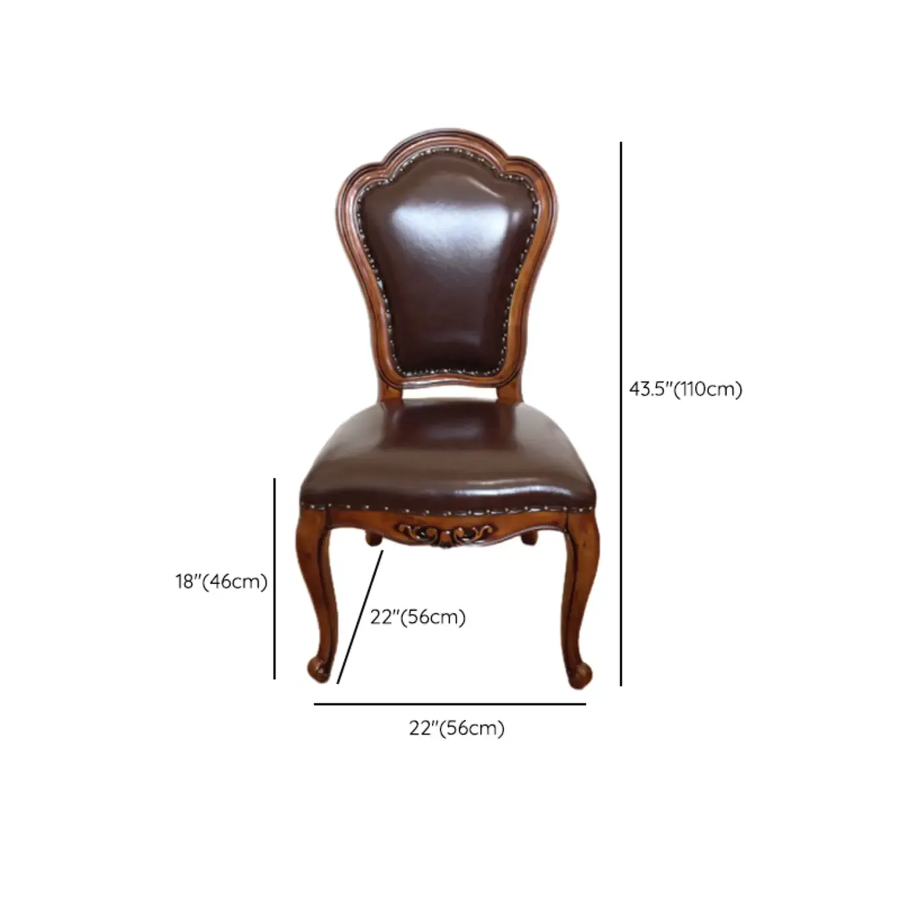 Traditional Brown Wood Leather Upholstered Armless Dining Chair Image - 28