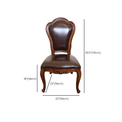 Traditional Brown Wood Leather Upholstered Armless Dining Chair Image - 28