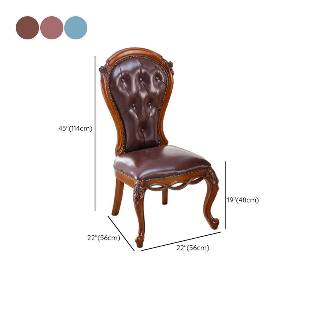 Traditional Brown Wood Leather Upholstered Armless Dining Chair Image - 30