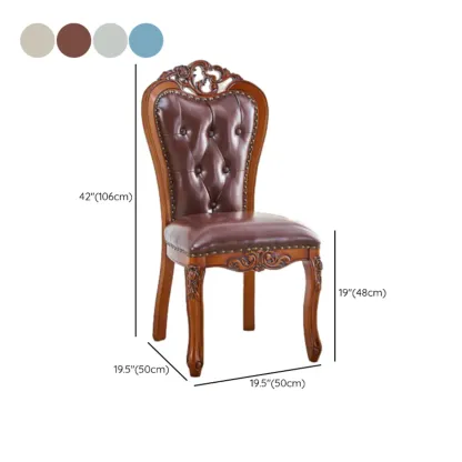 Traditional Brown Wood Leather Upholstered Armless Dining Chair Image - 31