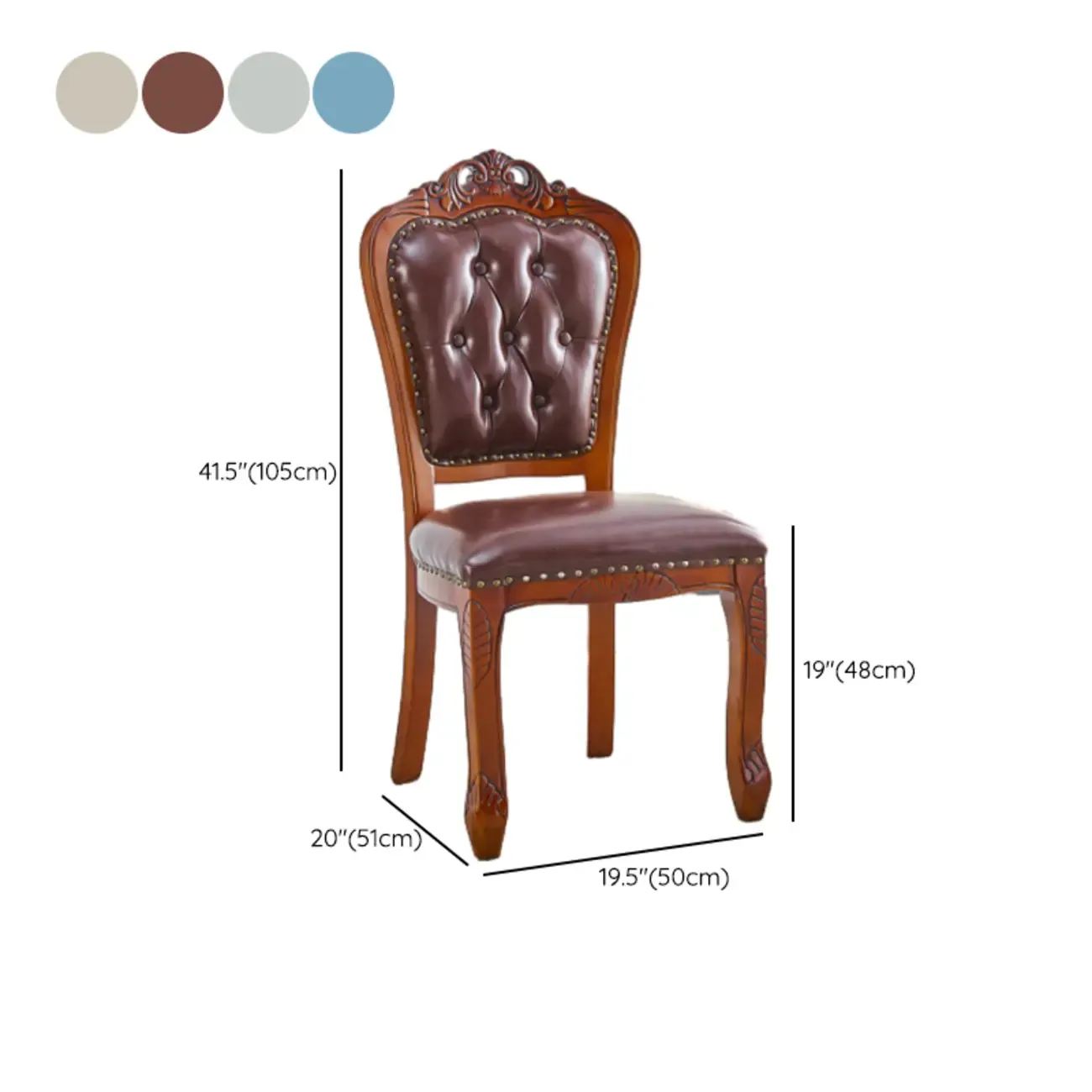 Traditional Brown Wood Leather Upholstered Armless Dining Chair Image - 32
