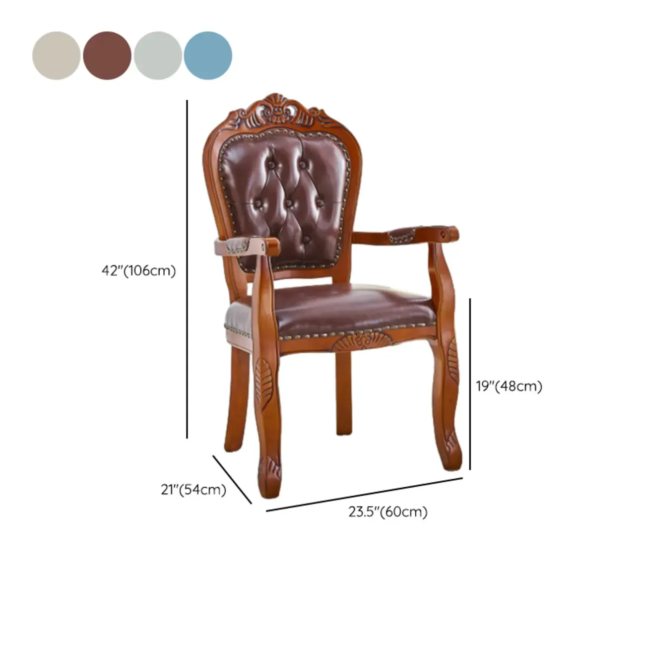Traditional Brown Wood Leather Upholstered Armless Dining Chair Image - 33