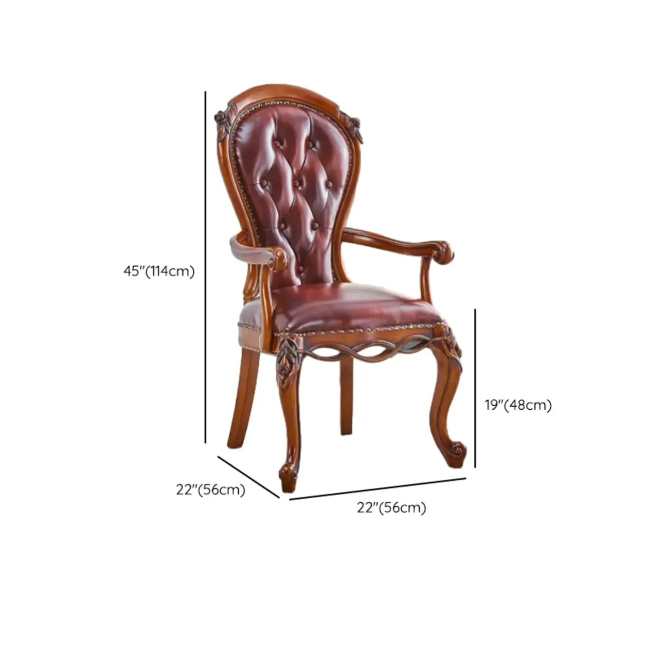 Traditional Brown Wood Leather Upholstered Armless Dining Chair Image - 34