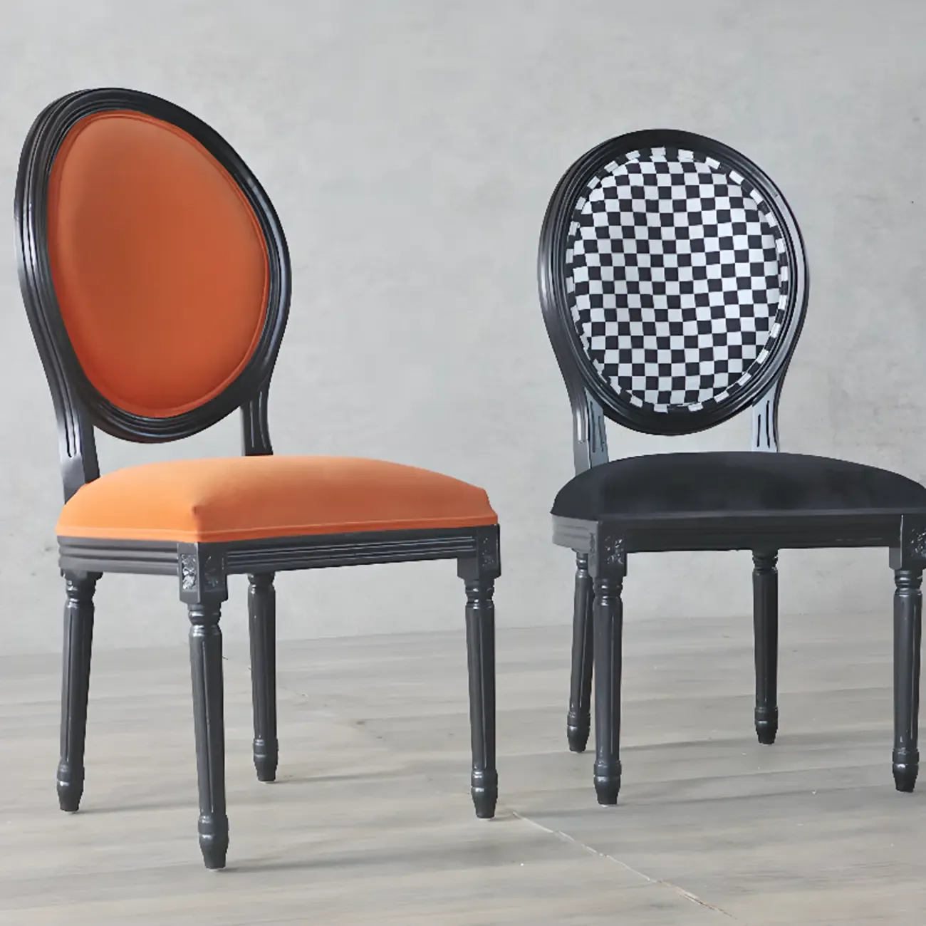 Vintage Dining Chair Faux Leather Upholstery with Back Image - 1