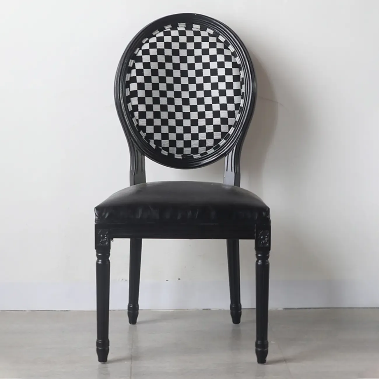 Vintage Dining Chair Faux Leather Upholstery with Back Image - 3