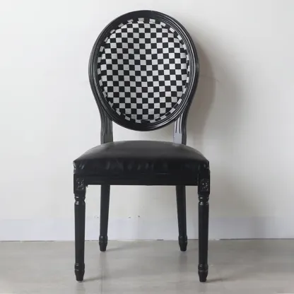 Vintage Dining Chair Faux Leather Upholstery with Back Image - 3