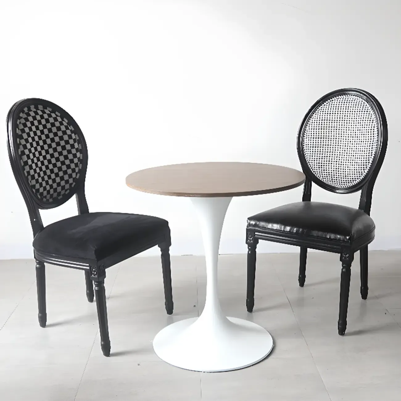 Vintage Dining Chair Faux Leather Upholstery with Back Image - 5