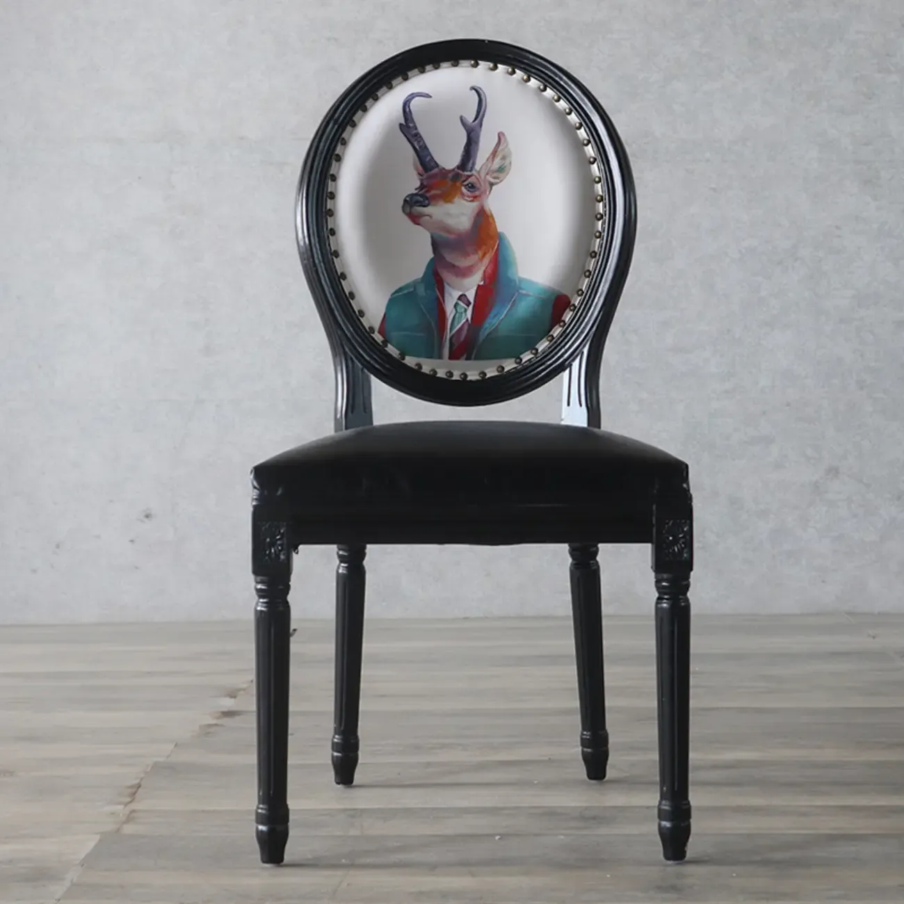 Vintage Dining Chair Faux Leather Upholstery with Back Image - 7