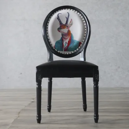 Vintage Dining Chair Faux Leather Upholstery with Back Image - 7