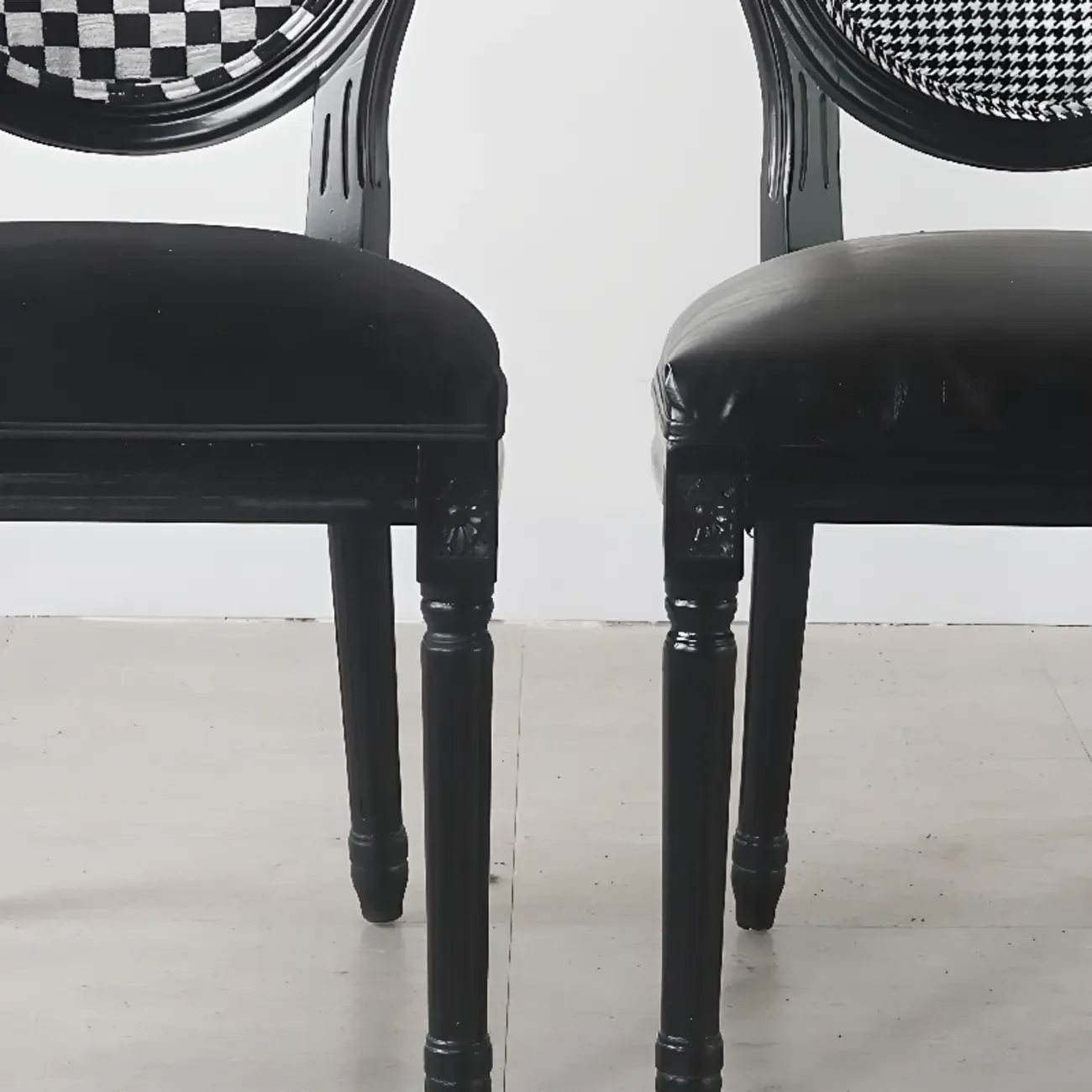 Vintage Dining Chair Faux Leather Upholstery with Back Image - 8