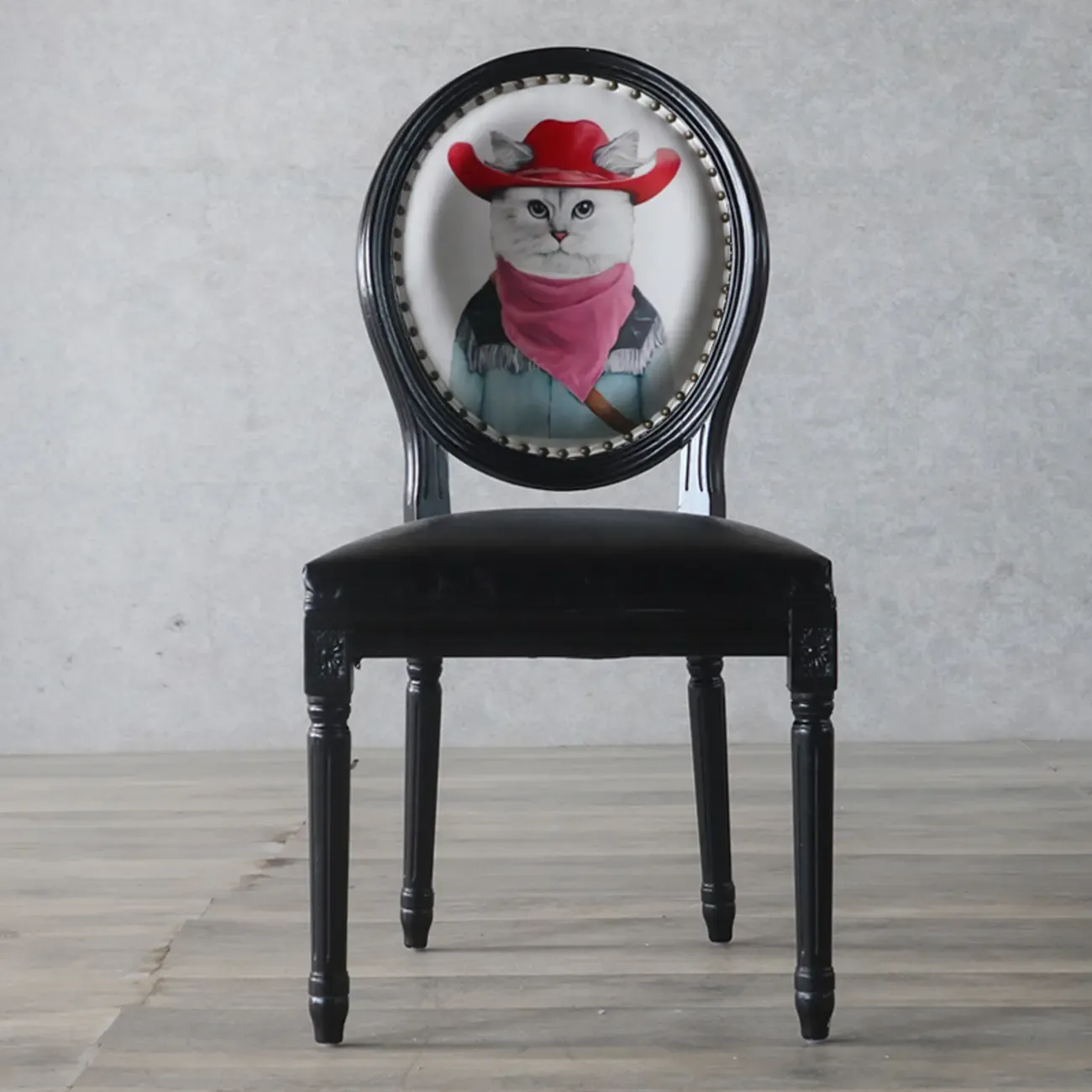 Vintage Dining Chair Faux Leather Upholstery with Back Image - 9