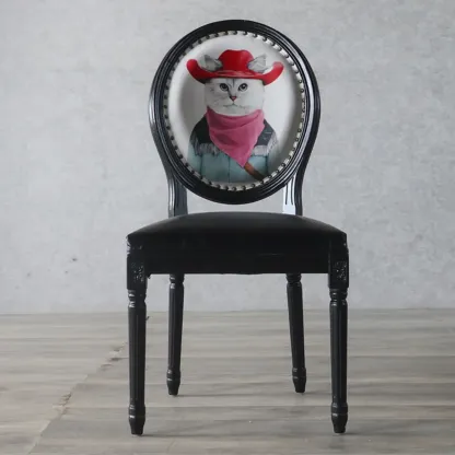 Vintage Dining Chair Faux Leather Upholstery with Back Image - 9