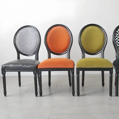 Vintage Dining Chair Faux Leather Upholstery with Back Image - 16