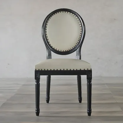 Vintage Dining Chair Faux Leather Upholstery with Back Image - 19