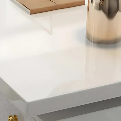 Modern Glass Top Gold Base Writing Desk with Drawers in White & Black Image - 8