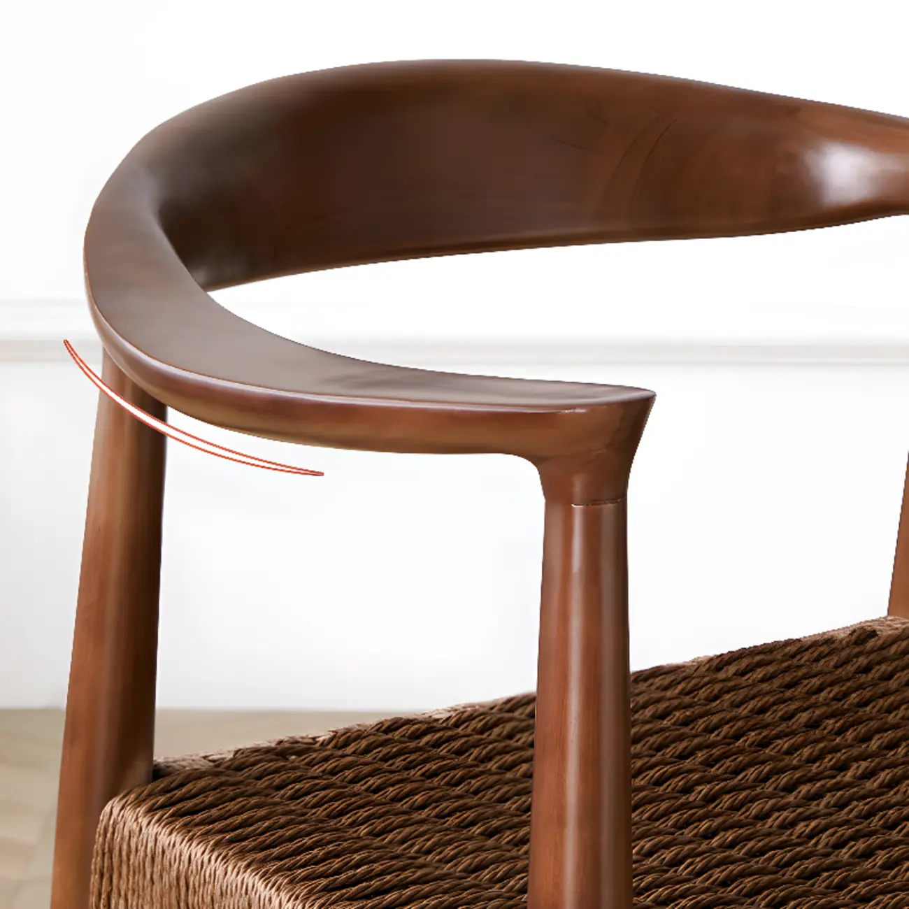 Scandinavian Curved Wood Woven Seat Armrest Dining Chair Image - 14 | homeyfad