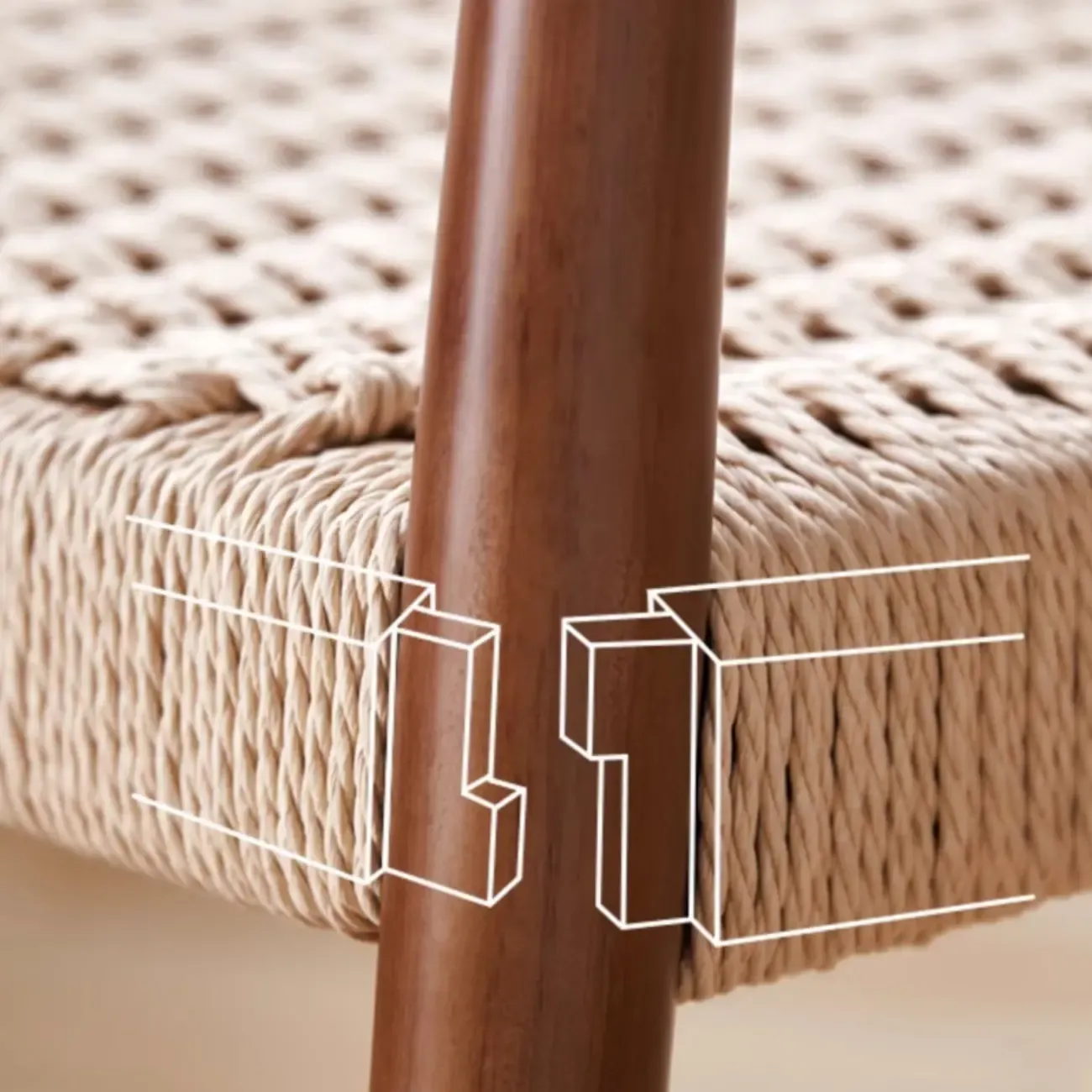 Scandinavian Curved Wood Woven Seat Armrest Dining Chair Image - 16