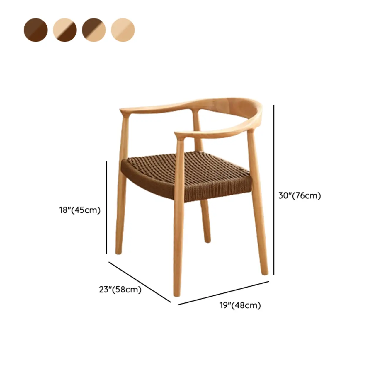 Scandinavian Curved Wood Woven Seat Armrest Dining Chair #size | homeyfad