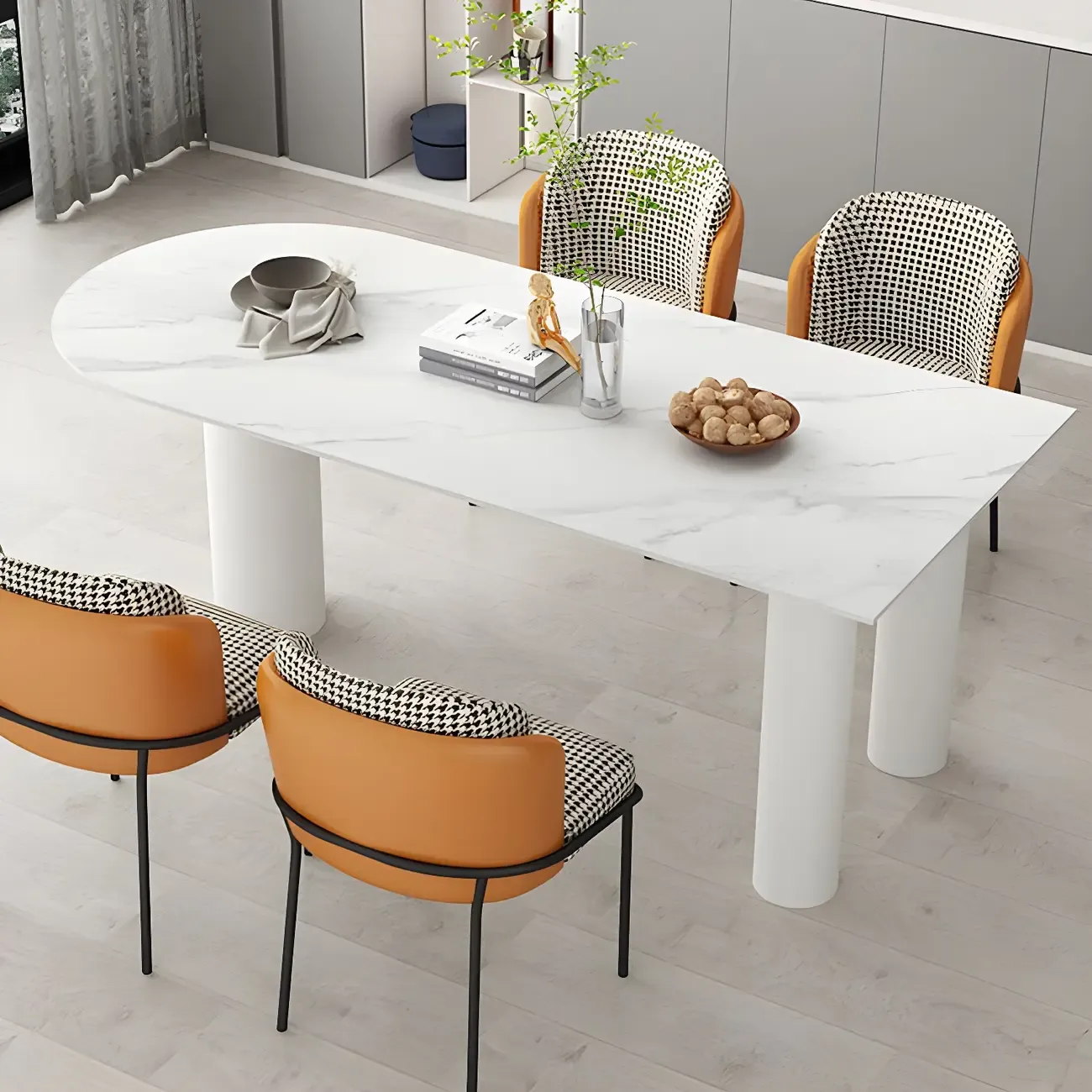 Glam White Peninsula Writing Desk with Marble Top Image - 3