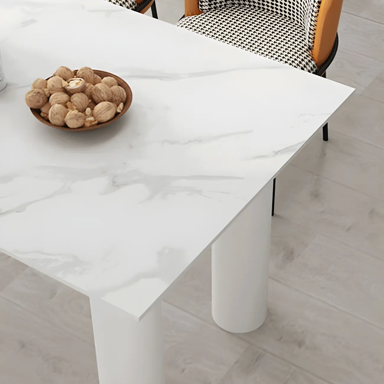 Glam White Peninsula Writing Desk with Marble Top  Image - 4 | homeyfad