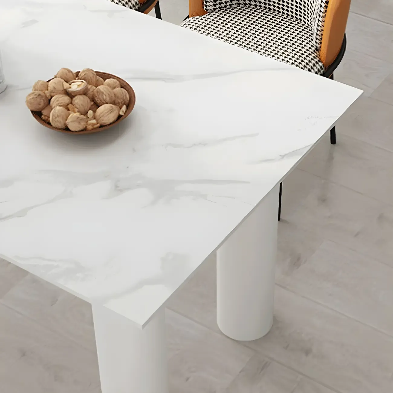 Glam White Peninsula Writing Desk with Marble Top Image - 4