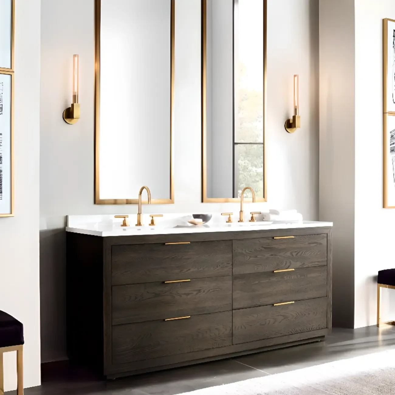 Modern Straight Brass Wall sconce for Elegant Bathroom Image - 4