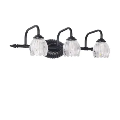 3-Light Vintage Bathroom Vanity Light with Glass Arc Shade Image - 2