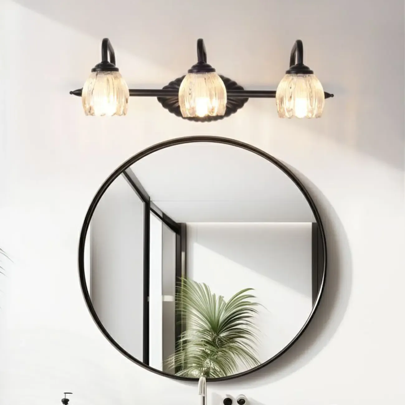 3-Light Vintage Bathroom Vanity Light with Glass Arc Shade Image - 4