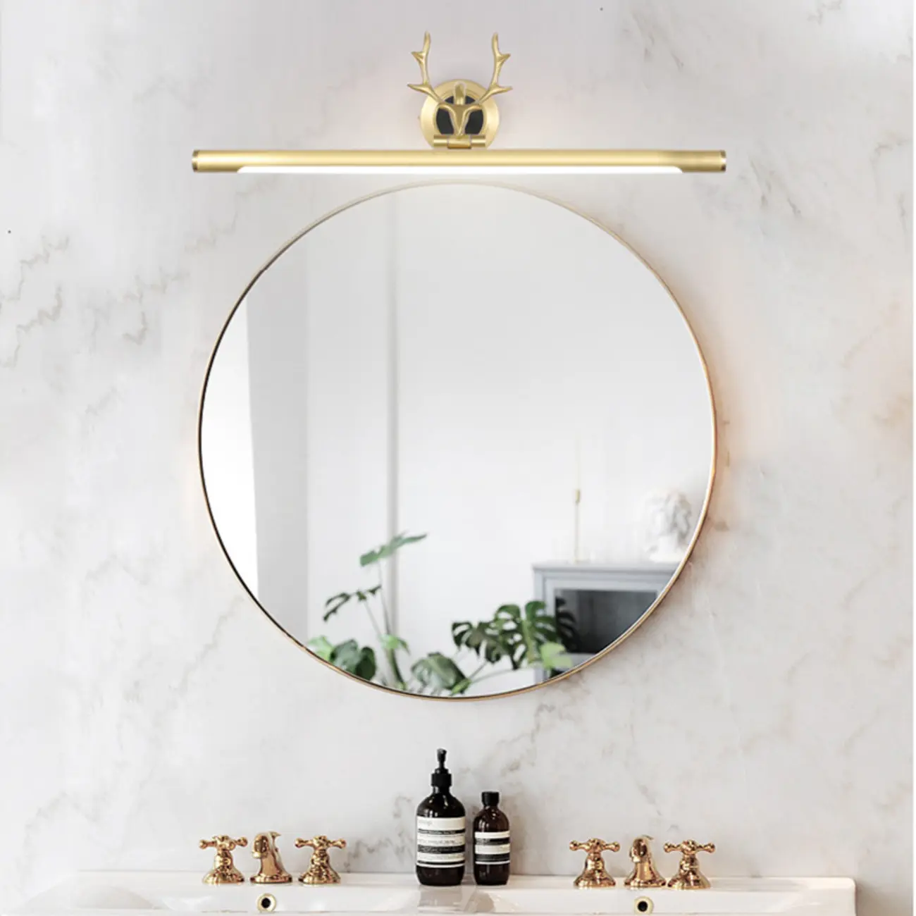 Modern Linear Gold Bathroom Vanity Light with Antler Design  Image - 1 | homeyfad