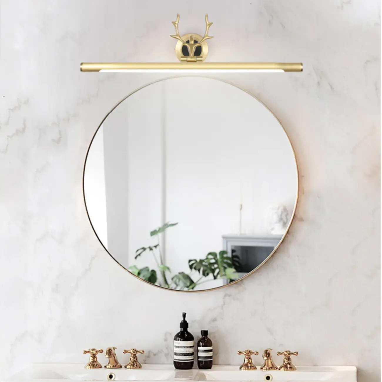 Modern Linear Gold Bathroom Vanity Light with Antler Design  Image - 1
