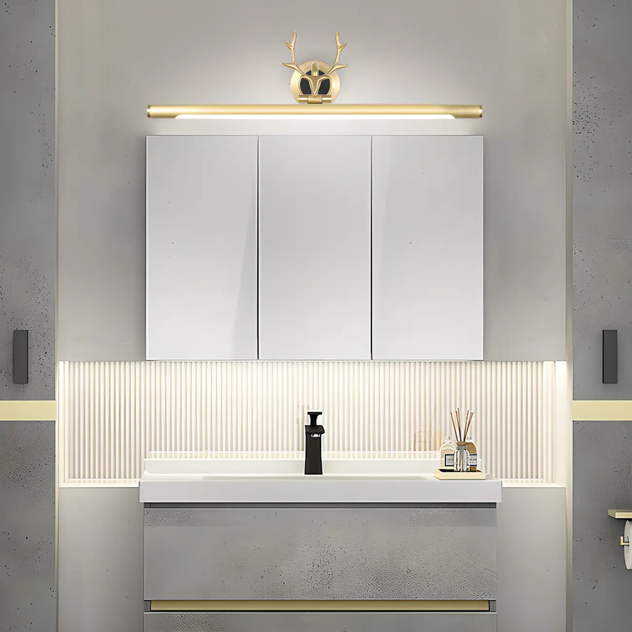 Modern Linear Gold Bathroom Vanity Light with Antler Design  Image - 3 | homeyfad