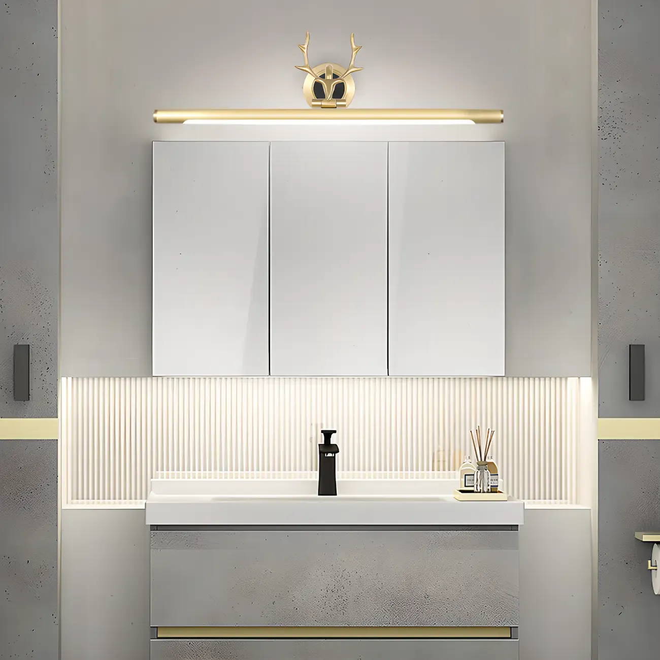 Modern Linear Gold Bathroom Vanity Light with Antler Design  Image - 3