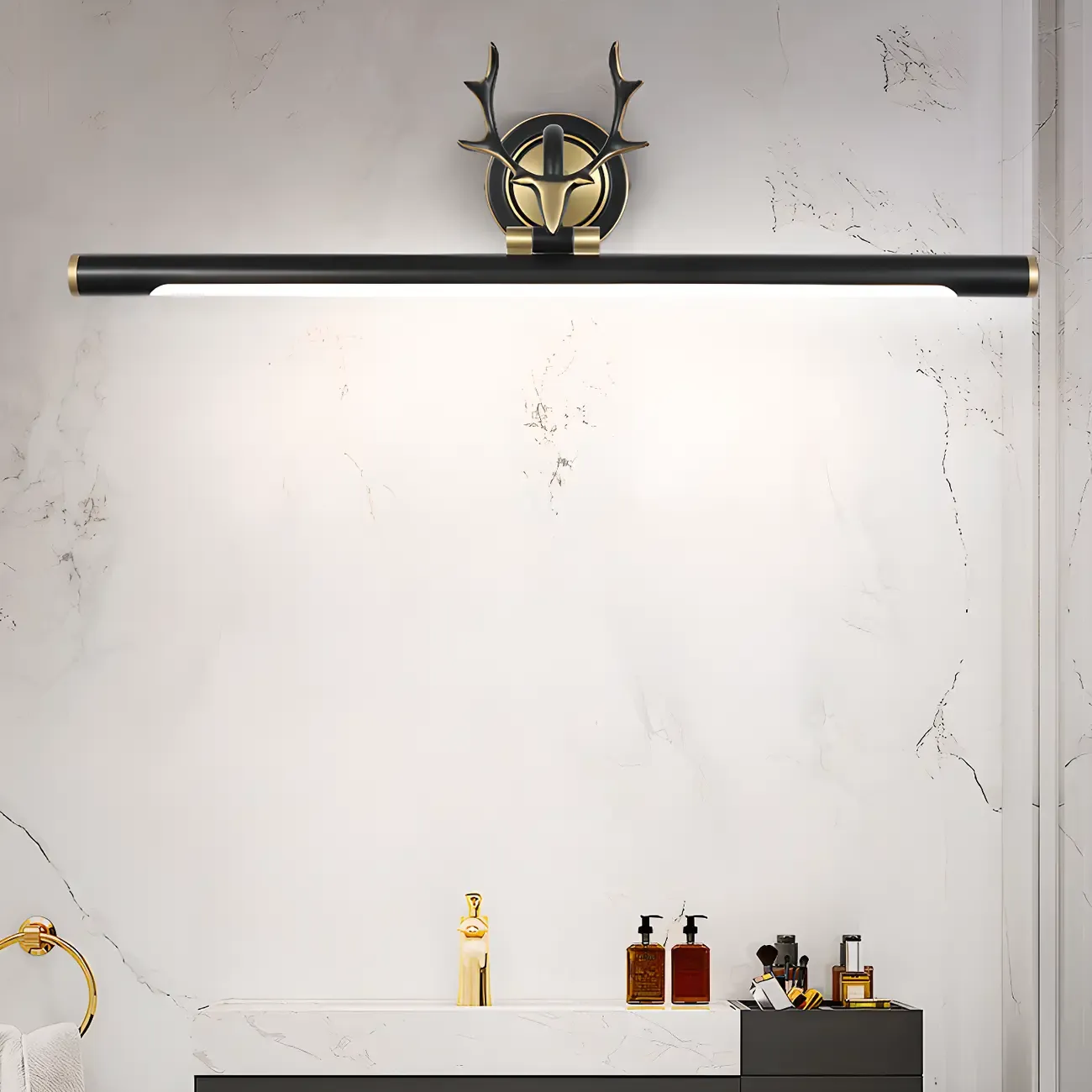 Modern Linear Gold Bathroom Vanity Light with Antler Design Image - 4