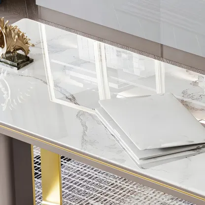 Glam Stone Top Metal Base Writing Desk with File Cabinet  Image - 7
