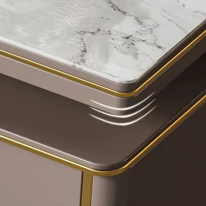 Glam Stone Top Metal Base Writing Desk with File Cabinet  Image - 8