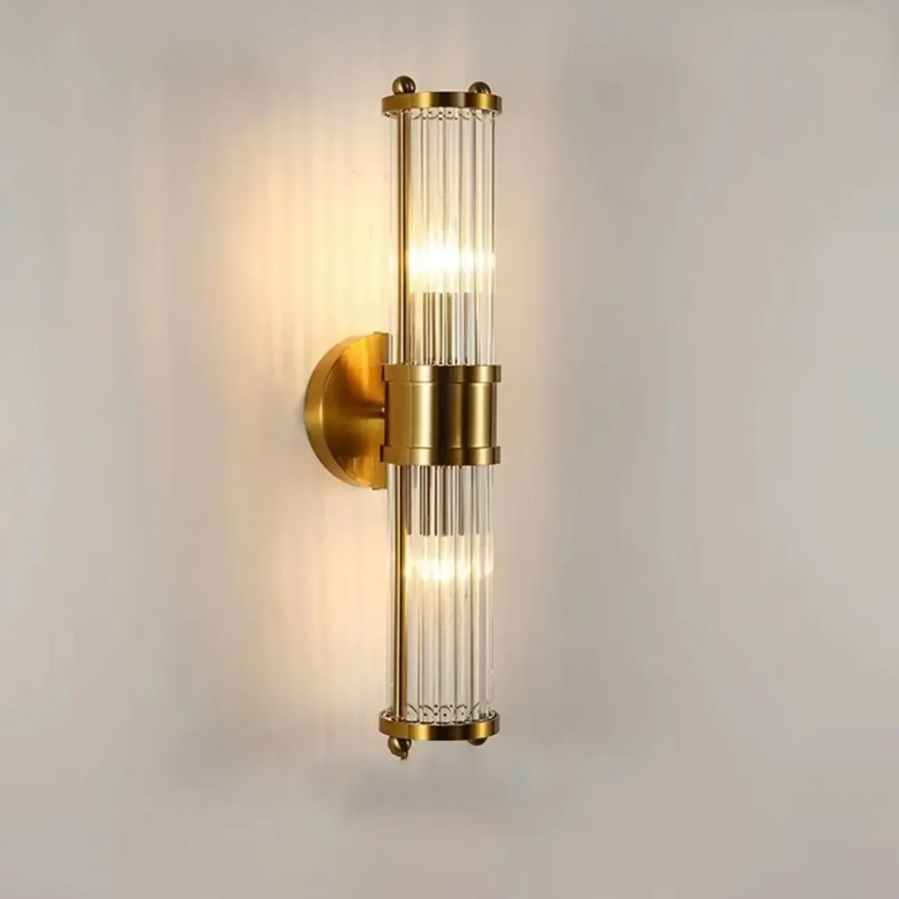  Vintage Cylindrical Brass Vanity Light Fixture Next to Mirror Image - 7