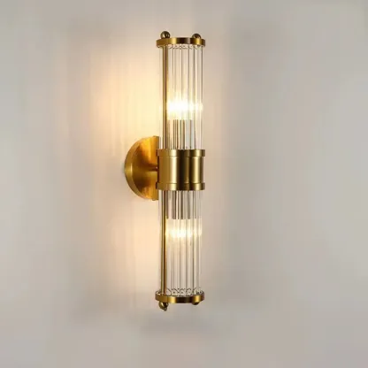  Vintage Cylindrical Brass Vanity Light Fixture Next to Mirror Image - 7