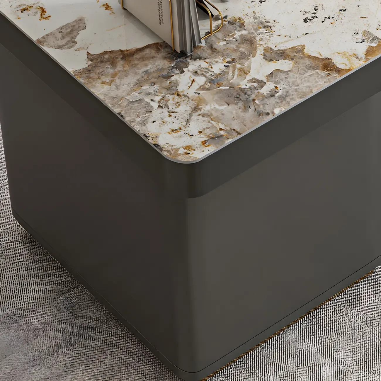 Glam Stone Top Writing Desk with Drawers and Built in Outlets Image - 7