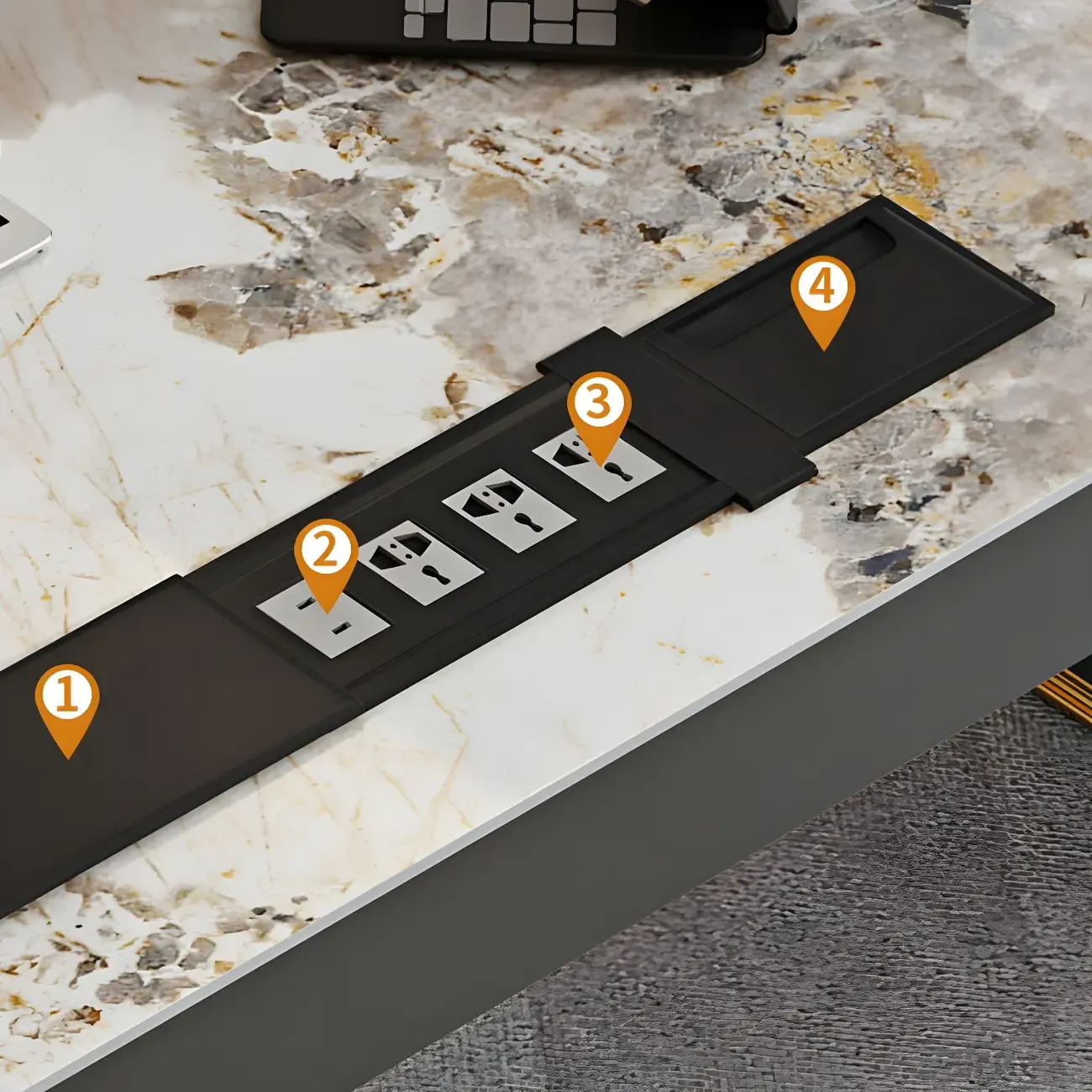 Glam Stone Top Writing Desk with Drawers and Built in Outlets Image - 9