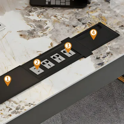 Glam Stone Top Writing Desk with Drawers and Built in Outlets Image - 9